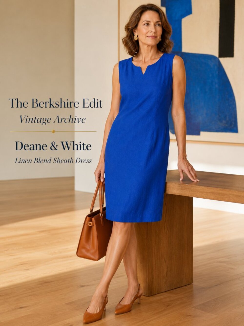 Vintage Deane & White Blue Linen Blend Sheath Dress Sleeveless Size 8 Lined